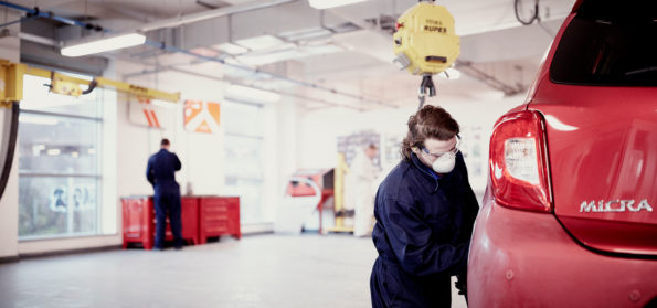 An Accident repair student in the workshop at Sunderland College.