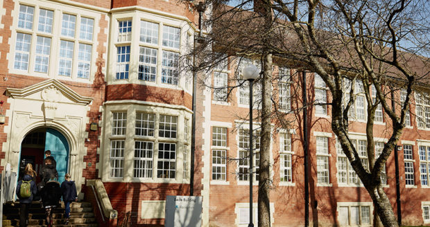 A group of students walking towards Sunderland College Bede Campus.